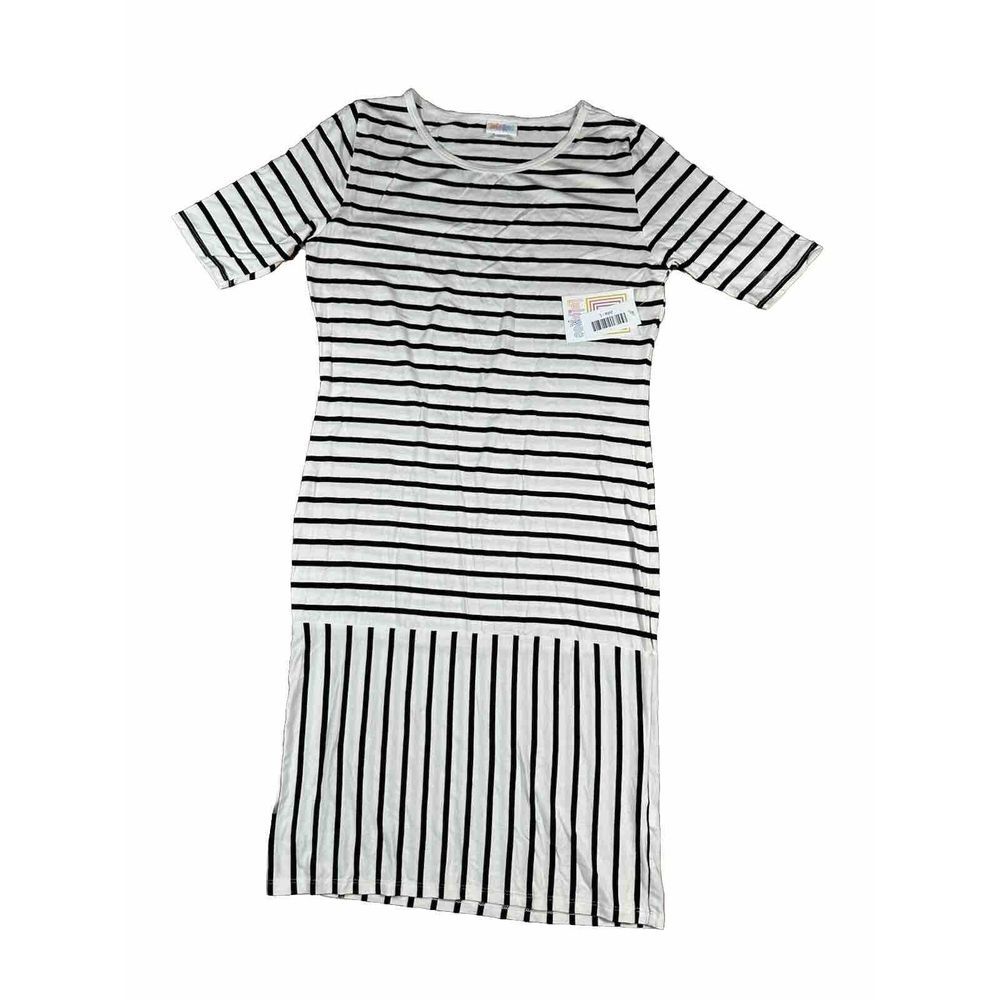 Lularoe Julia White Black Striped‎ Short Sleeve Dress Women's Size Large Mixed